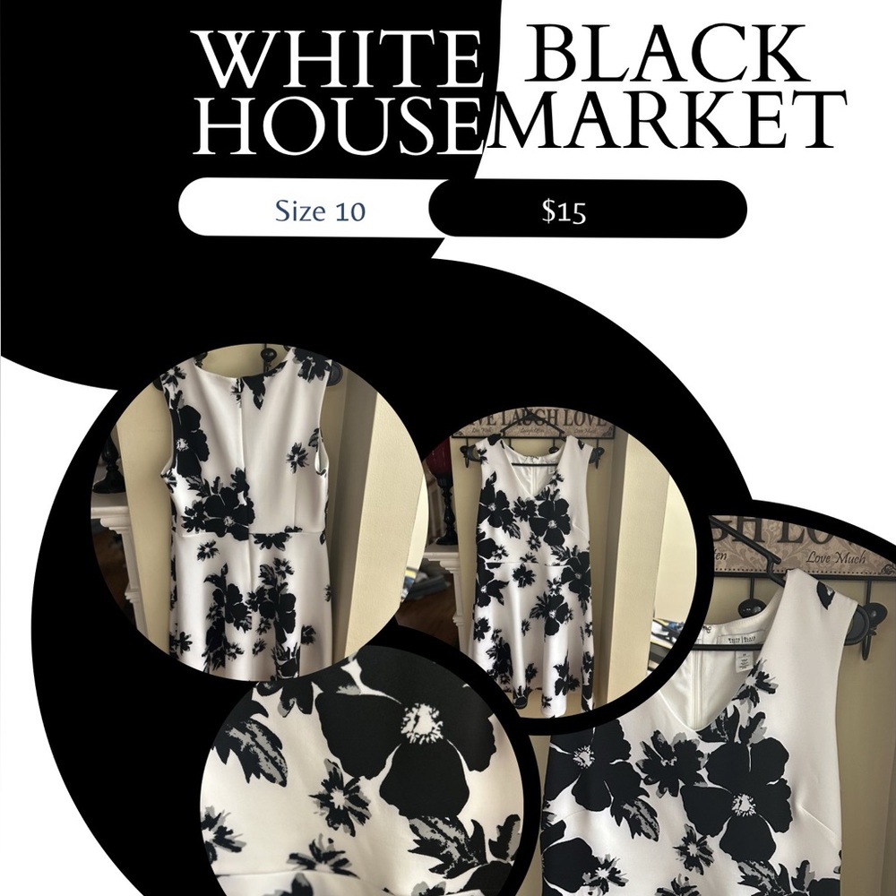 White House Black Market Black and White Floral Dress Size 10